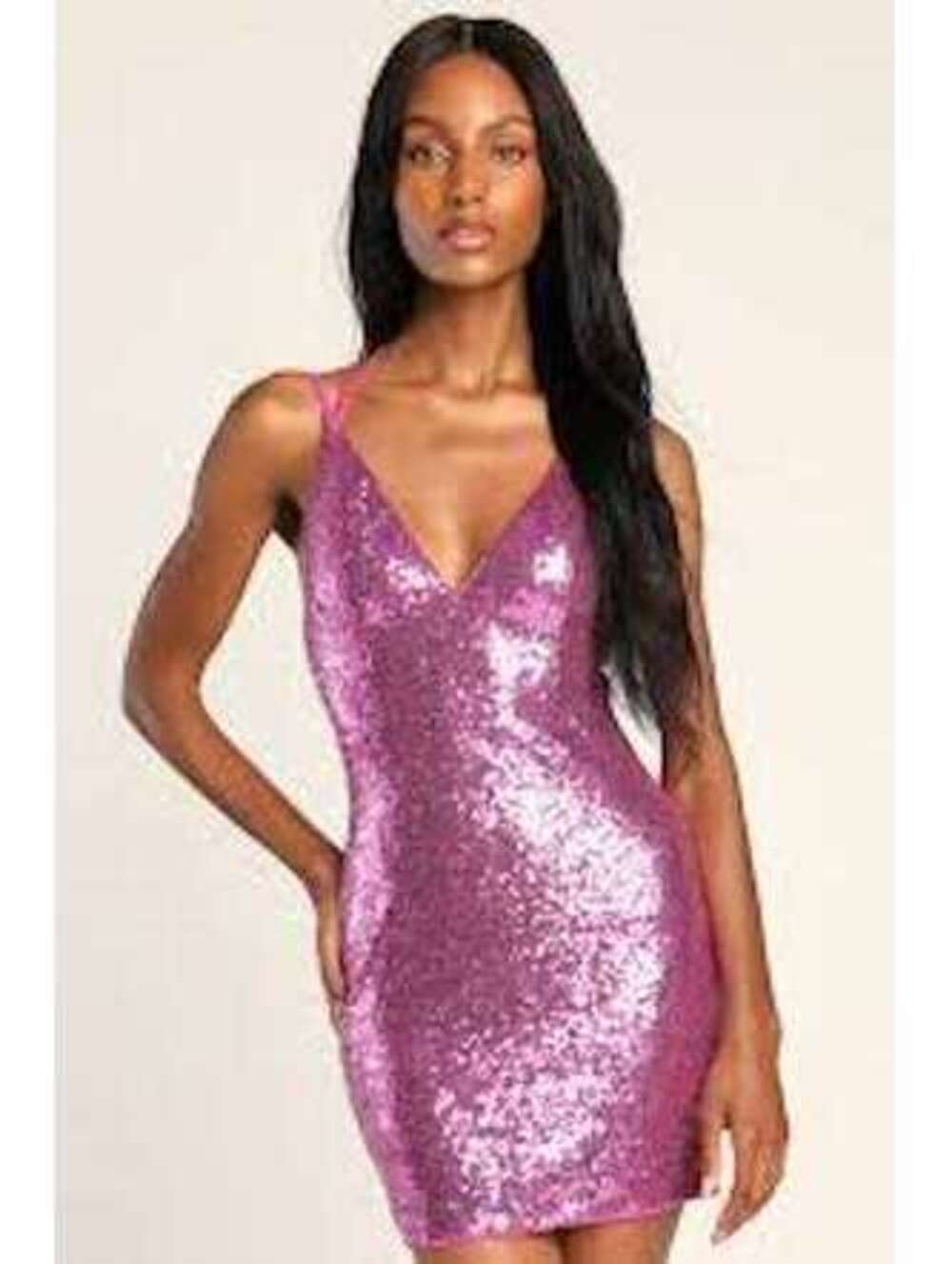 Lulu's NWT Women's Time to Dazzle Magenta Sequin Backless Mini Bodycon Dress S